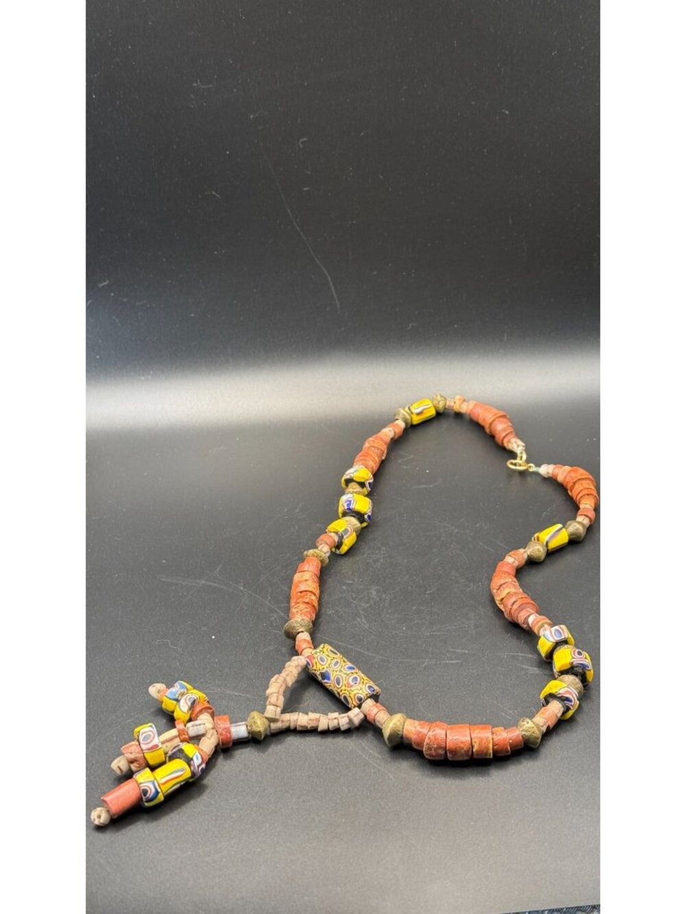 Vintage Boho Beaded Necklace Mixed Materials Brass Statement 21 Inch - Picture 5 of 5